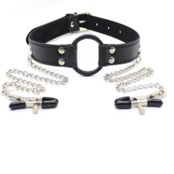 Adjustable Ring Gag With Nipple Clamps