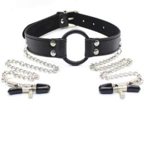 Adjustable Ring Gag With Nipple Clamps