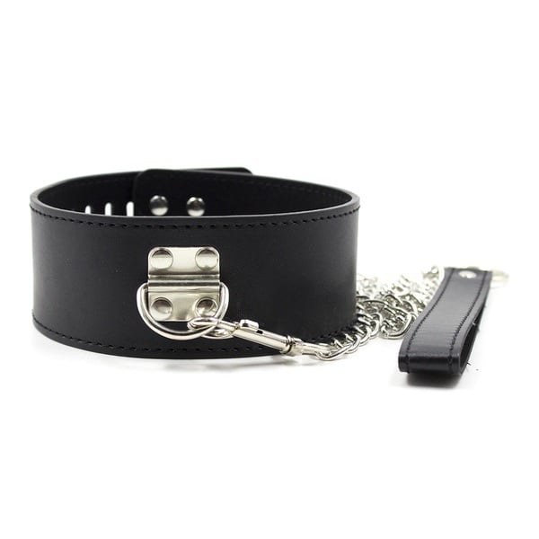 Black Collar With Metal Chain Leash