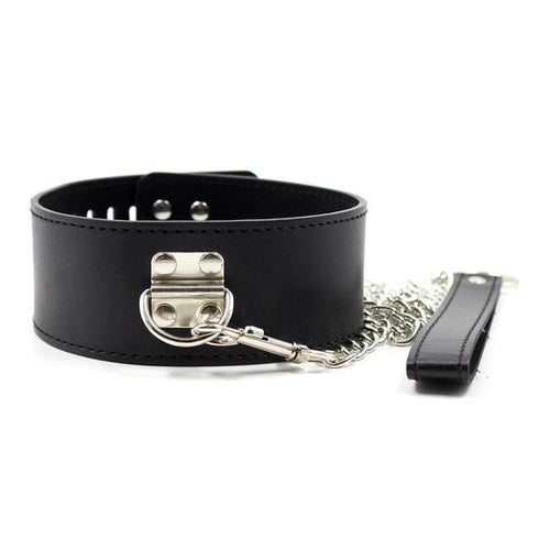 Black Collar With Metal Chain Leash