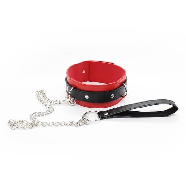 Red And Black Collar And Metal Chain Leash