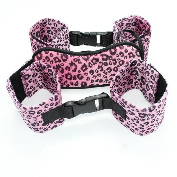 Blindfold With Wrist and Ankle Cuffs Leapard Pink