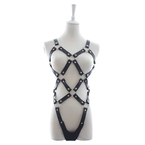 Womens Diamond Patterned Body Harness Black