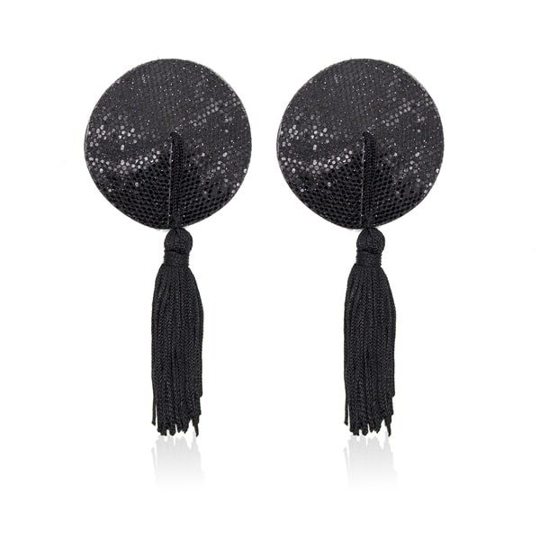 Round Nipple Pasties With Tassels Black