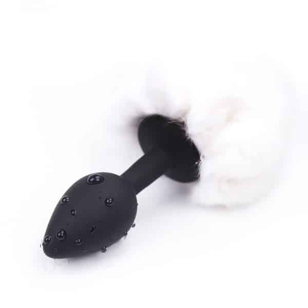 Black Silicone Butt Plug With White Bunny Tail
