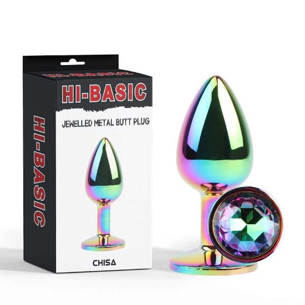 Hi-Basic Jewelled Metal Butt Plug 1.1" Rainbow